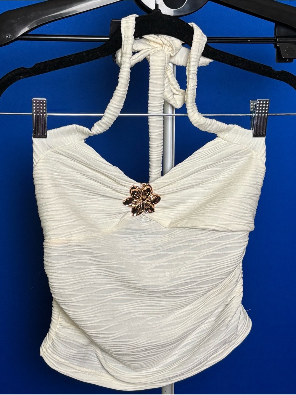 SHEIN Cream Halter Cami with Gold Floral Accent